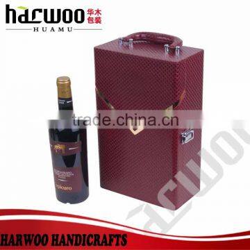 two compartments pu red wine box,pu leather wine box with wine set,pu leather wine box in stock