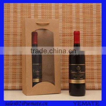 Natual kraft paper bag in box for wine,paper wine bag,gift wine bag