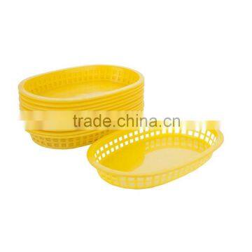 12 Tablecraft Yellow Oblong Plastic Platter Diner Baskets Flat Bottom Oval Deli Serveware Fast Food Trays Durable Bread Baskets