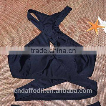 2016 Summer New Black Sexy Plus Size Swimwear Cross Halter Top High Neck Bikini Set Women Swimwear Bikini photo-5