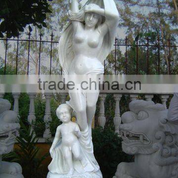 Naked Woman Baby Marble Statue Hand Sculpture Carved Stone