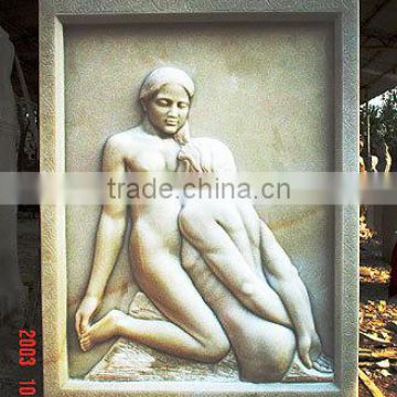 Nude man wall relief sculpture marble stone hand carved for decoration from Vietnam