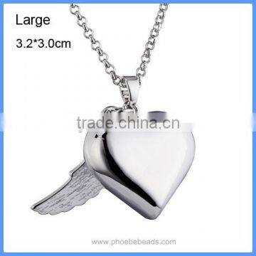 Trendy Jewelry Angel Wing Heart White K Plated Metal Cage Chime Box Sound Ball Pendant Pregnancy Necklaces For Women BAC-M046 photo-2