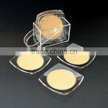 Acrylic Table Cork Cup Coasters/Mat/Pad in Basket Handle Holder