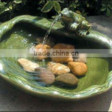 Solar Powered Ceramic Water fountain. Green Glazed Ceramic Fountains