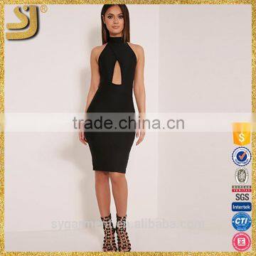 Black keyhole wrap midi dress