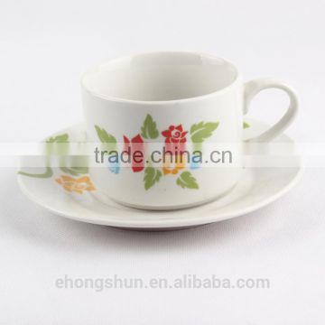 Popular bone china porcelain ceramic coffee cup and saucer set with metal rack