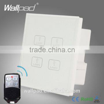 Remote 4 Gang Switch New Design Wallpad White Crystal Glass 4 Gang 2 Way 3 Way Wireless Remote Touch Screen Light Wall Switch