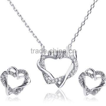 18k Gold Full Jewelry Set Rhinestone Heart Wedding Necklace Earring With Austrian Crystal