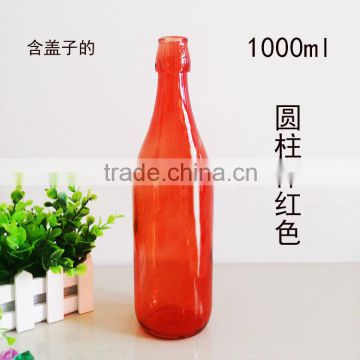 Swing top glass bottle 1000ml, glass bottle in red color, glass bottle for juice