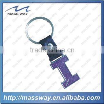 promotional letter I shape metal custom leather key chain