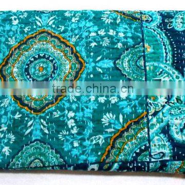 ndian Kantha Quilt Paisley Queen Size Cotton Reversible Bedspread Throw