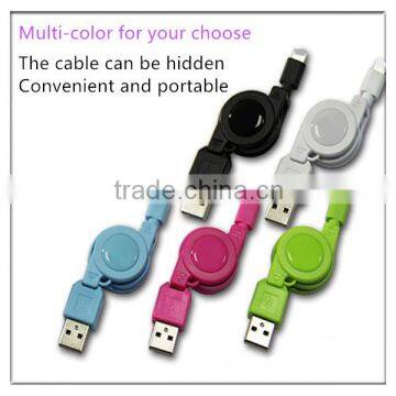 Colorful 80 cm mini retractable usb cable durable and high speed 2.4 A charging current for iphone