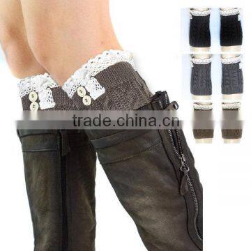 Hot selling short paragraph knit boot leg warmer hot girls colorful leg warmers with button                        
                                                Quality Choice