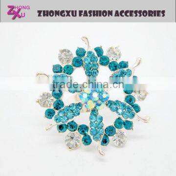 2014 new cheap fashion jewelry ladies big flower rings with rhinestone