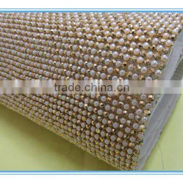 Trimming 45*120cm crystal rhinestone mesh net witn pearl decoration