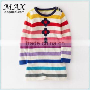 Fashion cute girls dress stripy knitted kids dress long sleeves girls lovely dress