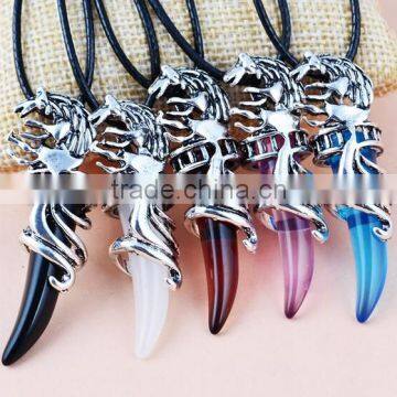 Women Men Wolf Fang Tooth Pendant Chain Stainless Steel Fashion Necklace