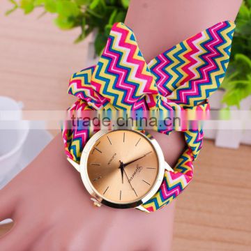 2015 Fashion fabric wrap watch bracelet,ladies watch