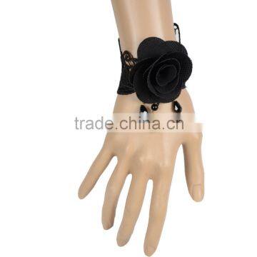 Vintage Fashion Black Rose Bracelet & Bangle with Bead for Women Wedding