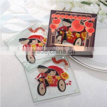 Chinese Style Trishaw Oriental Glass Coasters