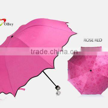ROSE RED UV-COATING WINDPROOF 3 FOLD UMBRELLA photo-5