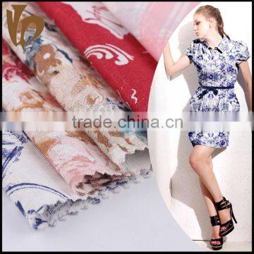 Shaoxing linen viscose fabric rayon printed fabric for woman dress