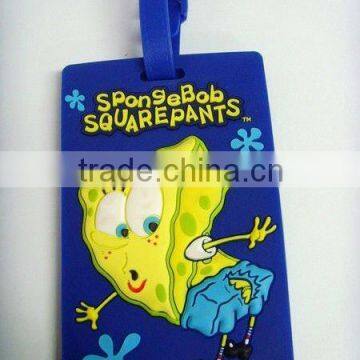new fashion embossing lovely spongebob soft pvc hook and loop luggage tags