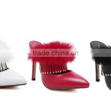 CX175 lady high heel slipper shoe with cony hair