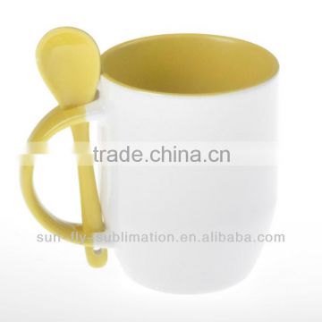 Blank Sublimation Ceramic soup cup with lid and spoon holder mugs