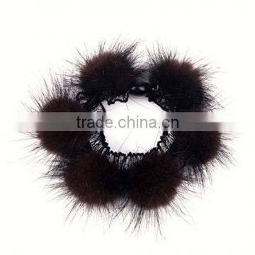 Brown Real Mink Fur Elastic Hair Headbands for Women