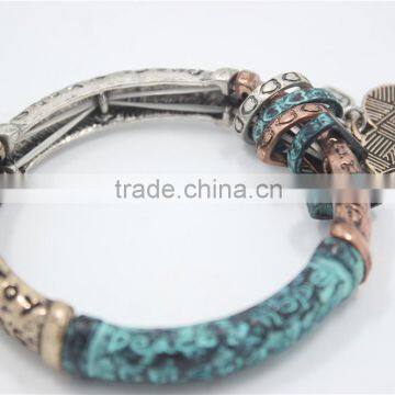 Copper Jewelry Blue Patina Bracelet Stretch Bracelets Gift Vintage Antiqued Gold &Silver Mix Colors Bracelet Hope Joy& Peace