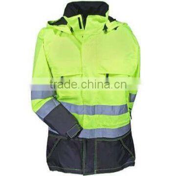 Men's Yellow Nylon Hooded Waterproof Hi Vis Workwear