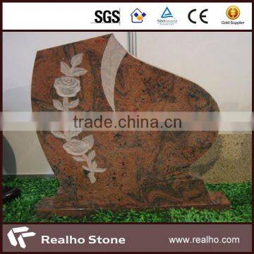 European funeral red granite monument with angel / flower design