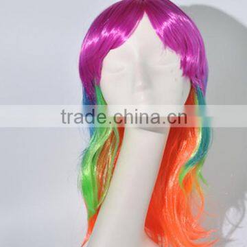 Multi color synthetic Long hair wig Crazy fans wig Colorful rainbow wig N299