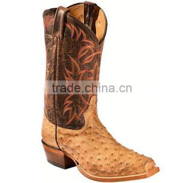 Black tan brown handmade Smooth calf leather western full quill ostrich cowboy boots