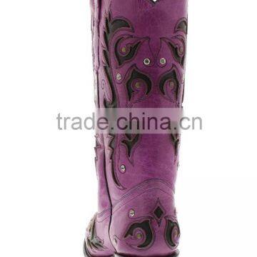 Women's New Purple Black Overlay Western Cowgirl Boots Rhinestones Studded Shaft photo-6