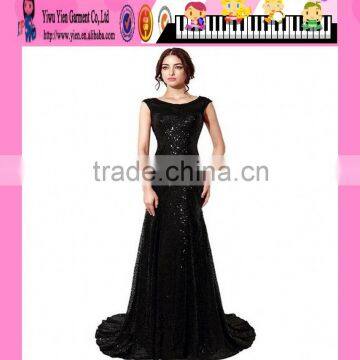 2016 New Summer Ltalian High Quality Long Black Evening Dress Elegant Ladies Sexy Floor-Length Long Black Evening Dress