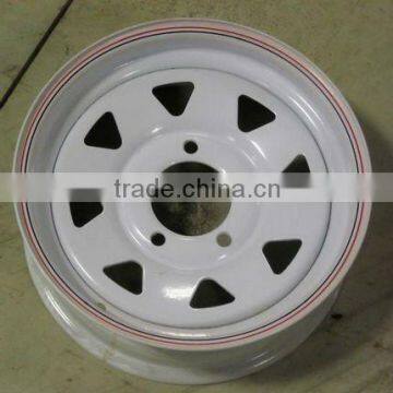 White Steel Wheel Trailer Wheel of 8 Spokes with Red and Bule Lines