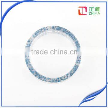 Handmade Wide Pressed Real Baby's Breath Blue Dried Flower Resin Bangle for Women photo-4