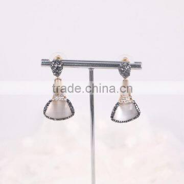 Gold Stud Earrings, Pave Crystal Zircon Cat Eye Gem stone Brass Gold Earring Designs