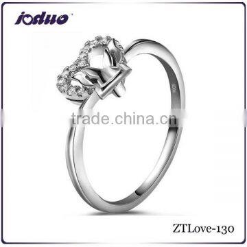 Wholesale zircon heart design bowknot design 925 sterling silver rings