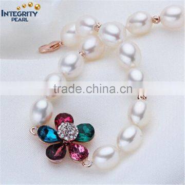 2016 Fashion Charm Bracelet Natural Freshwater Pearl Jewelry Gold Plating 7-8MM Drop Shape Pearl Set Wedding Gift