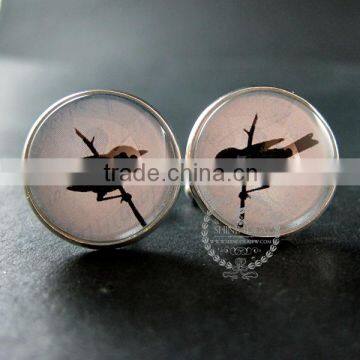 20mm silver plated bird shadow cut blue sky art collage round glass cabochon fashion cufflinks wedding cuff link gift 6600055