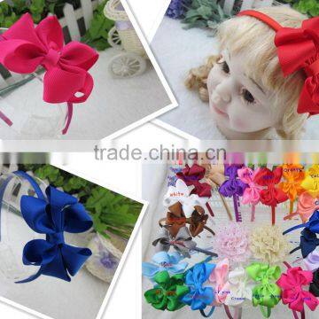 Hot Selling High Quality Grosgrain Ribbon Hair Bow with Satin Baby Headband Kids Hairband Children Hair Accessories