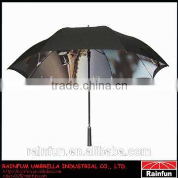 Automatic golf umbrella with thermo-transferred print and double canopies