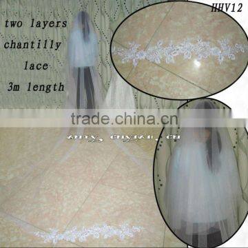 HHV12 2011 Wholesale New two Layers Tuller Few Beautiful Lace Edged Real Sample Simple Bride Wedding Veil