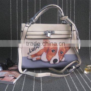 Custom Made Dog Printed Lady Handbag With Lock Design (XJNB1103)