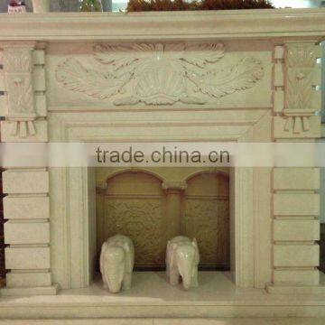 Natural beige marble fireplace