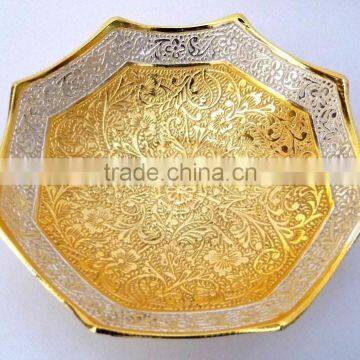 Promotional gift, corporate gift, New Year gift beautiful gold and silver plated brass bowl